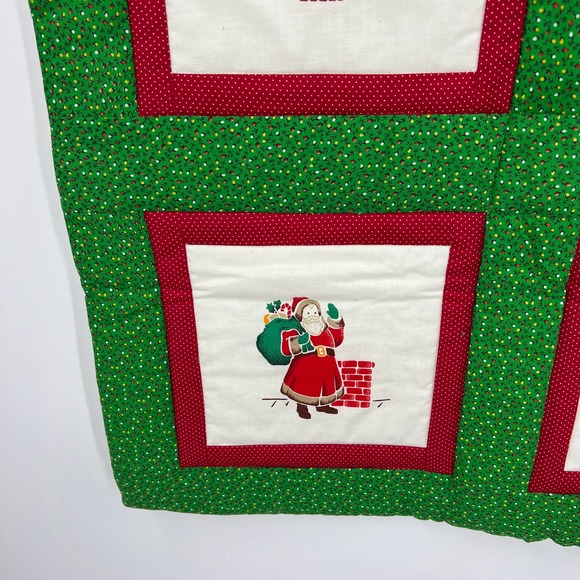 Vintage Handmade Square Quilt Christmas Sleigh Santa Reindeer Poinsettia - Picture 9 of 9